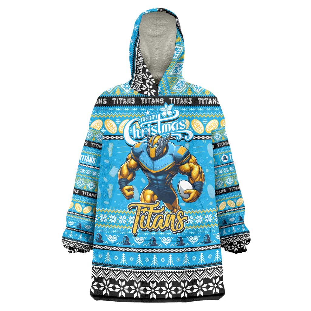 Personalized Titans Rugby Xmas Wearable Blanket Hoodie Australia NRL Mascot - Vibe Hoodie Shop