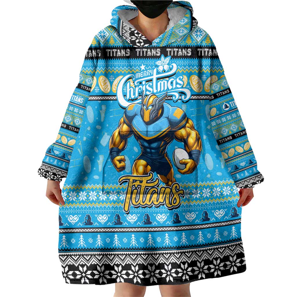 Personalized Titans Rugby Xmas Wearable Blanket Hoodie Australia NRL Mascot - Vibe Hoodie Shop