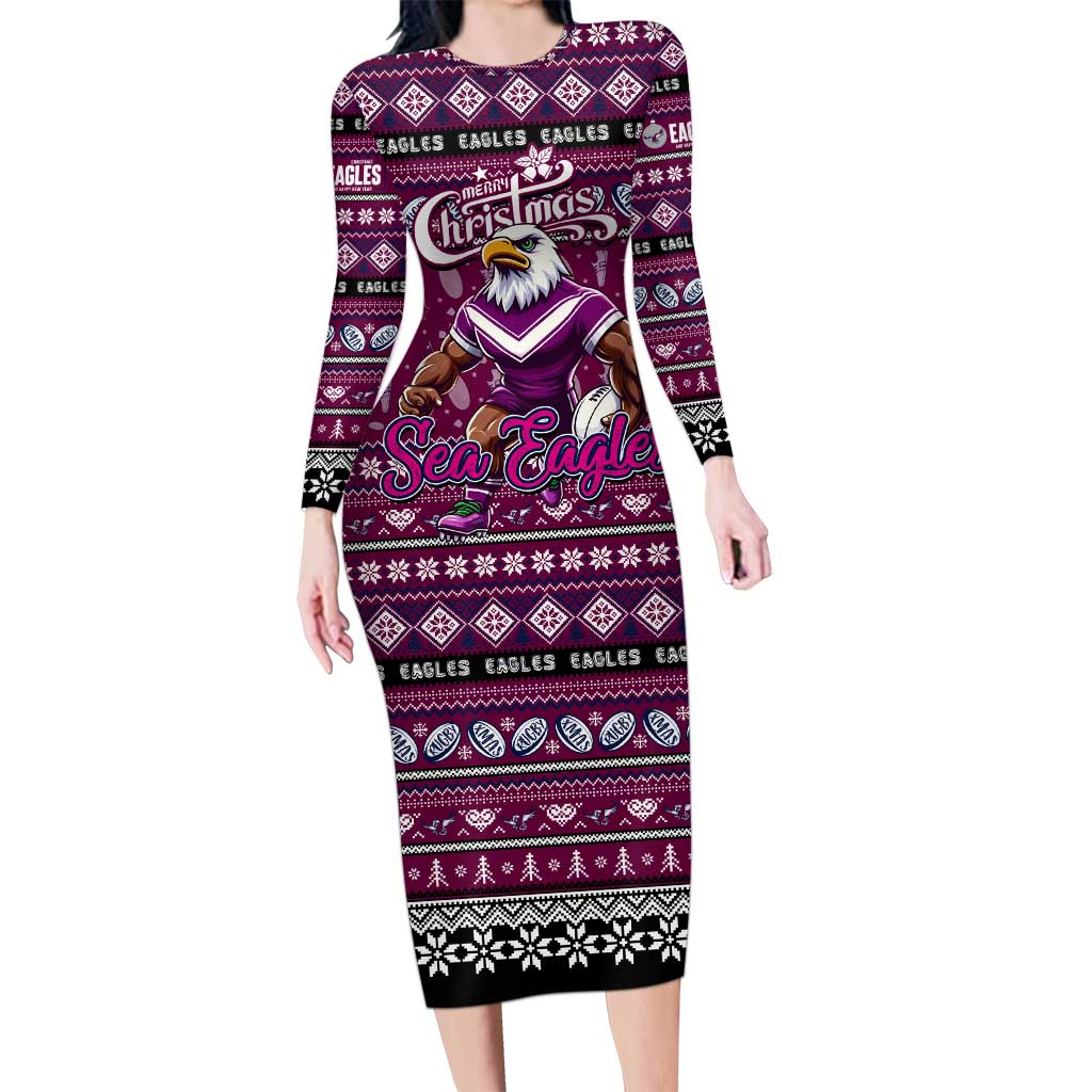 Personalized Sea Eagles Rugby Xmas Family Matching Long Sleeve Bodycon Dress and Hawaiian Shirt Australia NRL Mascot