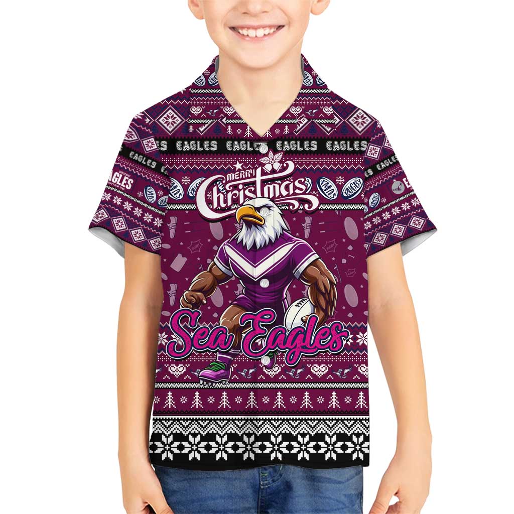 Personalized Sea Eagles Rugby Xmas Family Matching Long Sleeve Bodycon Dress and Hawaiian Shirt Australia NRL Mascot