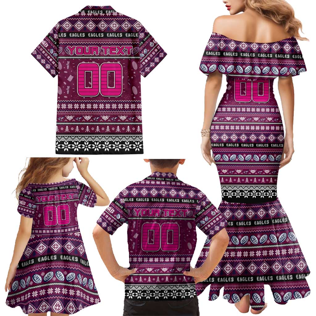 Personalized Sea Eagles Rugby Xmas Family Matching Mermaid Dress and Hawaiian Shirt Australia NRL Mascot