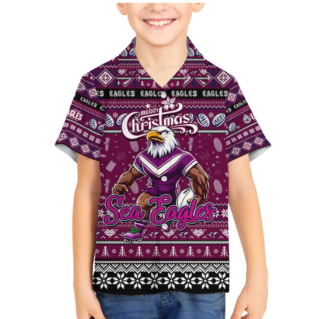 Personalized Sea Eagles Rugby Xmas Family Matching Mermaid Dress and Hawaiian Shirt Australia NRL Mascot