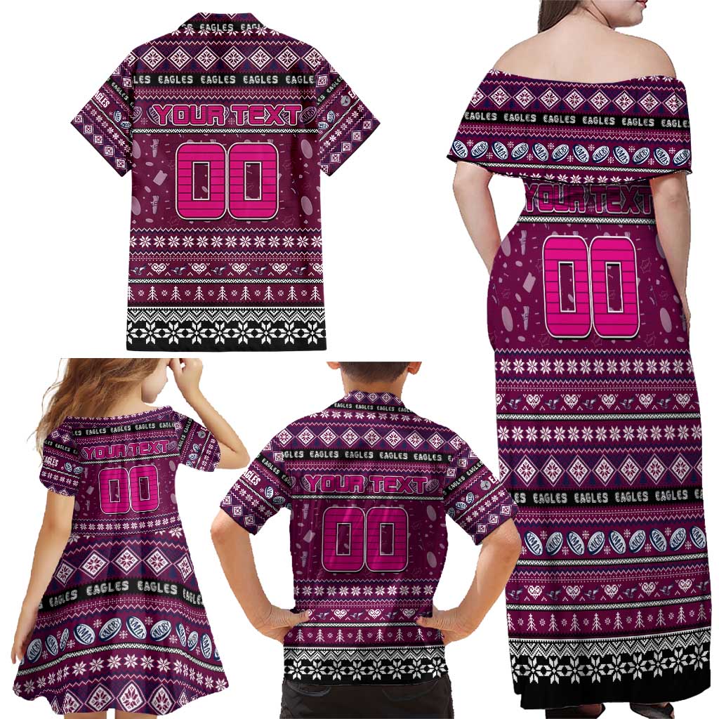 Personalized Sea Eagles Rugby Xmas Family Matching Off Shoulder Maxi Dress and Hawaiian Shirt Australia NRL Mascot