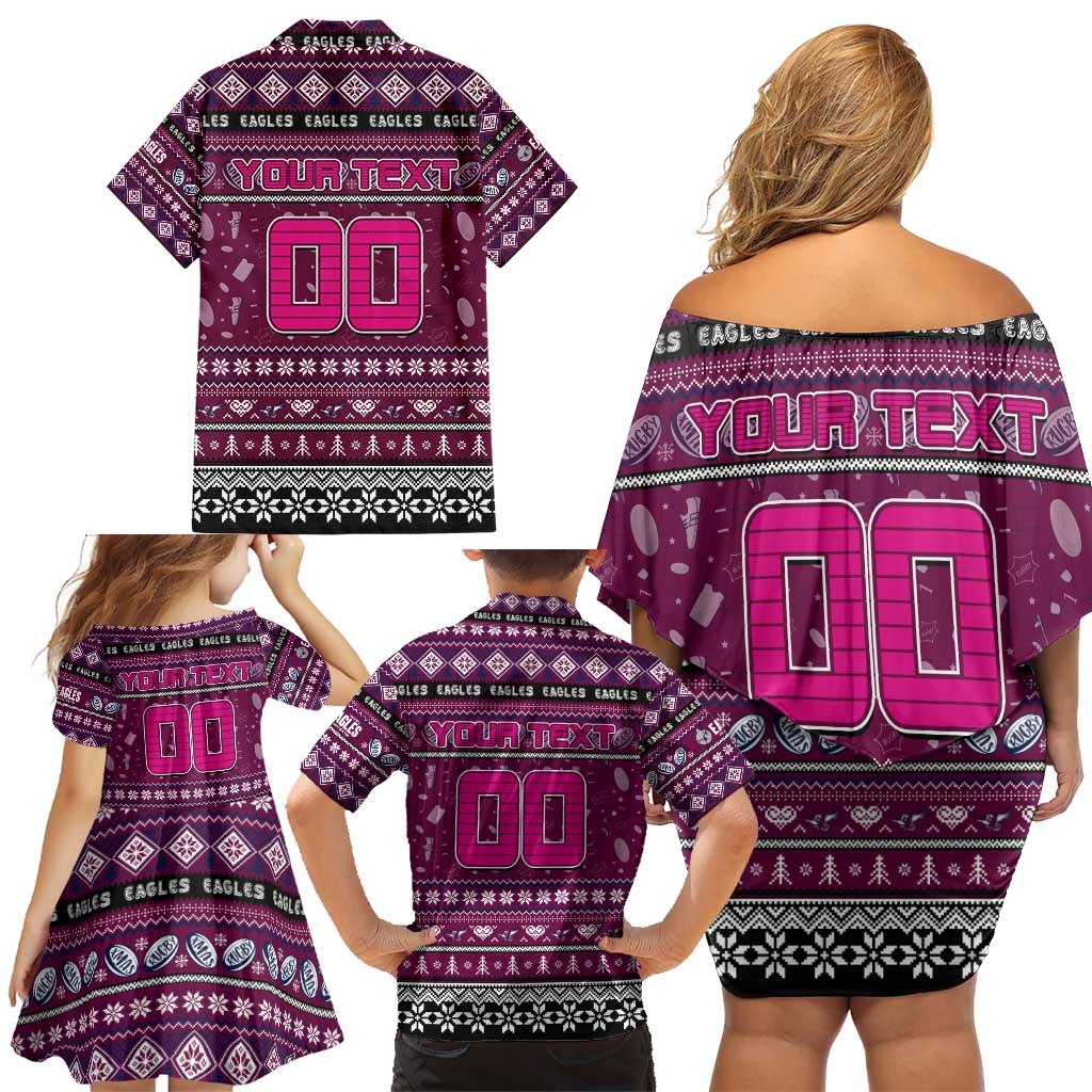 Personalized Sea Eagles Rugby Xmas Family Matching Off Shoulder Short Dress and Hawaiian Shirt Australia NRL Mascot