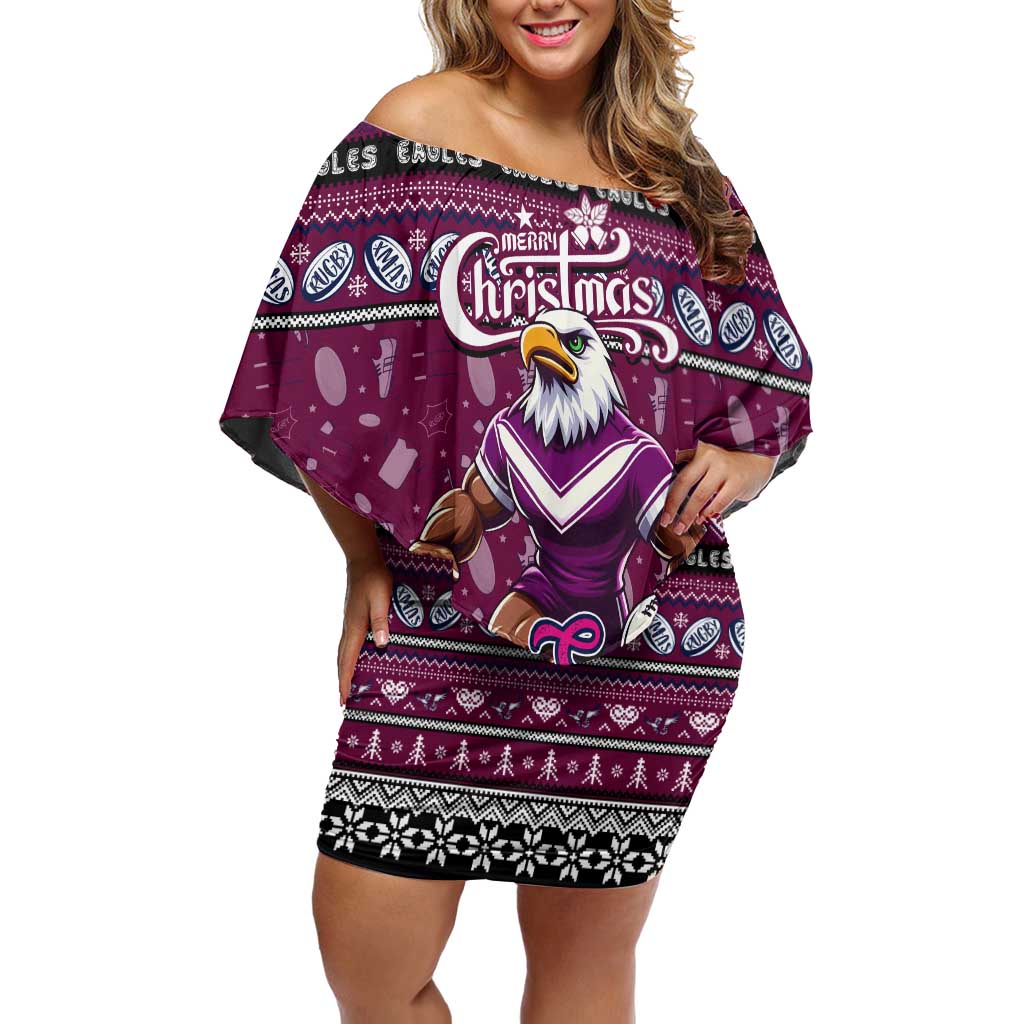 Personalized Sea Eagles Rugby Xmas Family Matching Off Shoulder Short Dress and Hawaiian Shirt Australia NRL Mascot