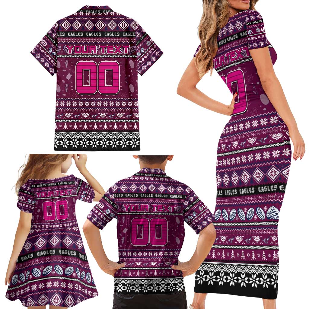 Personalized Sea Eagles Rugby Xmas Family Matching Short Sleeve Bodycon Dress and Hawaiian Shirt Australia NRL Mascot