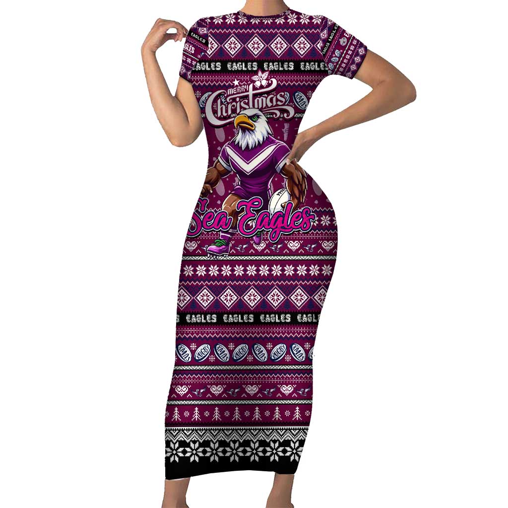 Personalized Sea Eagles Rugby Xmas Family Matching Short Sleeve Bodycon Dress and Hawaiian Shirt Australia NRL Mascot