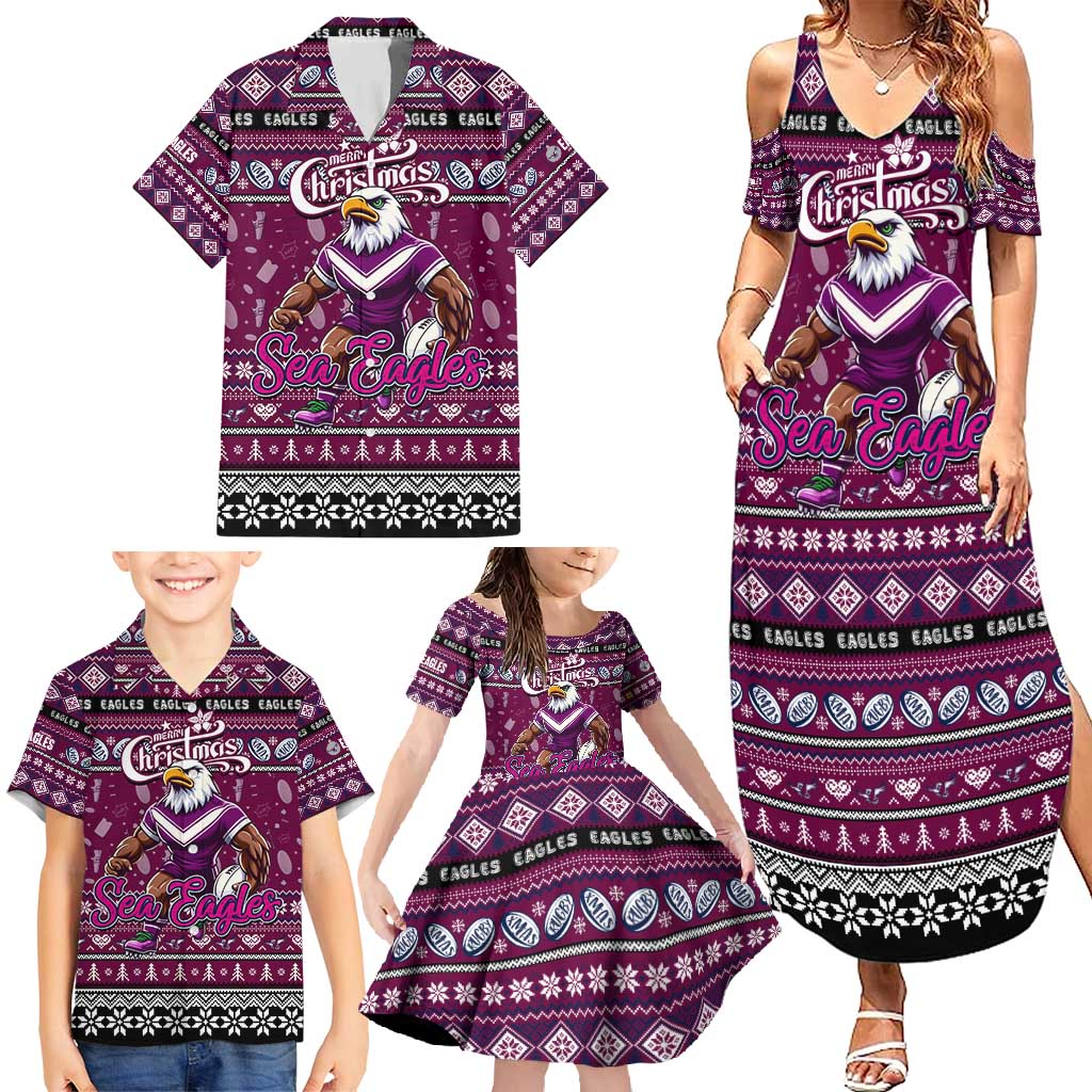 Personalized Sea Eagles Rugby Xmas Family Matching Summer Maxi Dress and Hawaiian Shirt Australia NRL Mascot