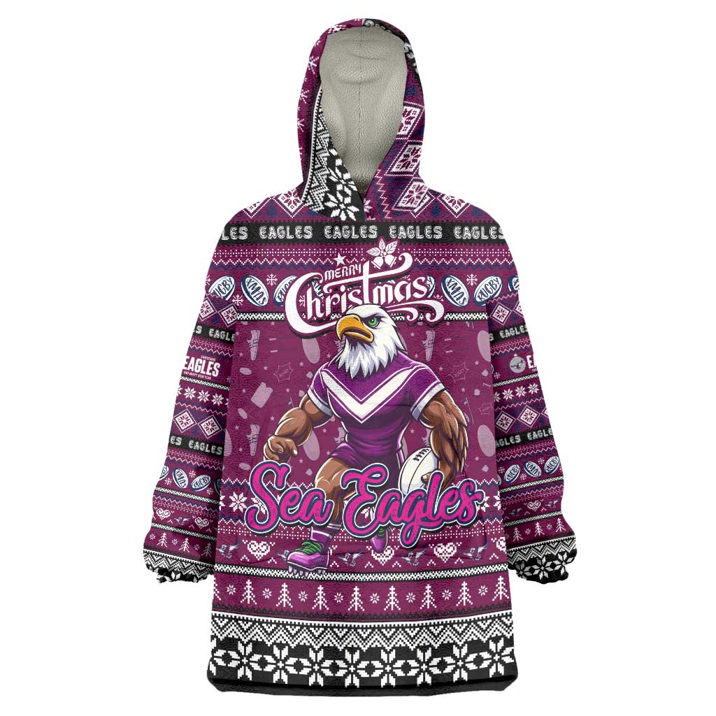 Personalized Sea Eagles Rugby Xmas Wearable Blanket Hoodie Australia NRL Mascot - Vibe Hoodie Shop