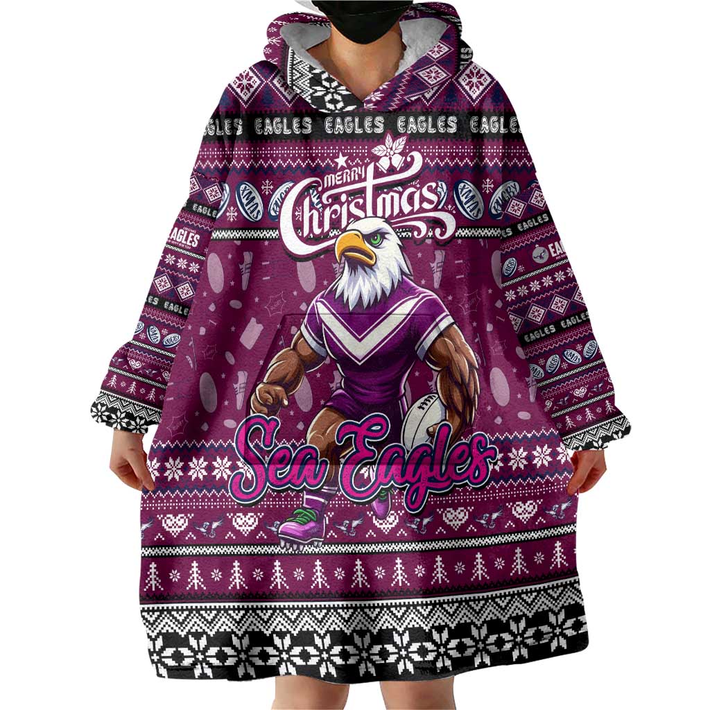 Personalized Sea Eagles Rugby Xmas Wearable Blanket Hoodie Australia NRL Mascot - Vibe Hoodie Shop