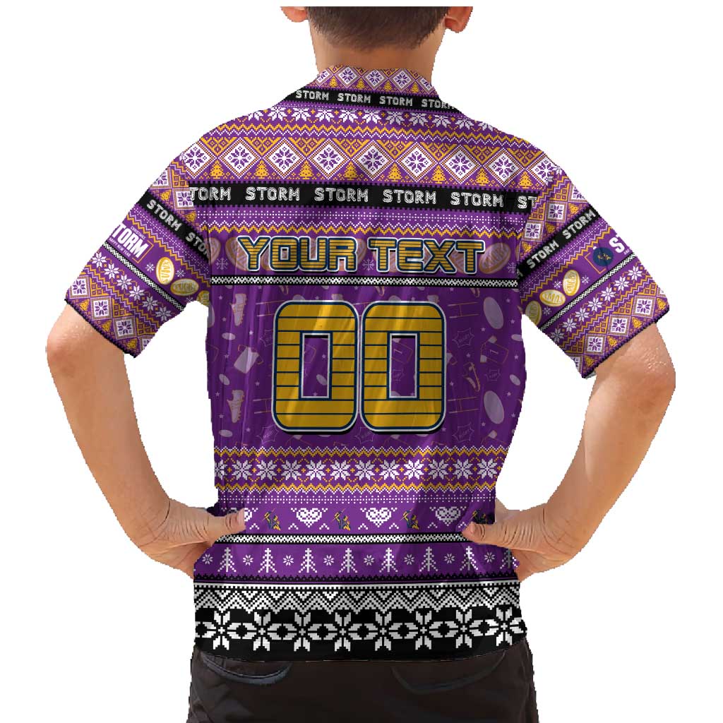 Personalized Storm Rugby Xmas Family Matching Mermaid Dress and Hawaiian Shirt Australia NRL Mascot