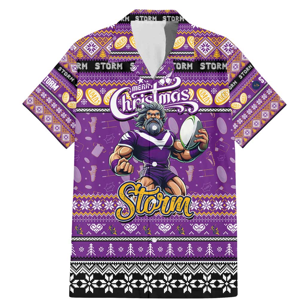 Personalized Storm Rugby Xmas Family Matching Mermaid Dress and Hawaiian Shirt Australia NRL Mascot