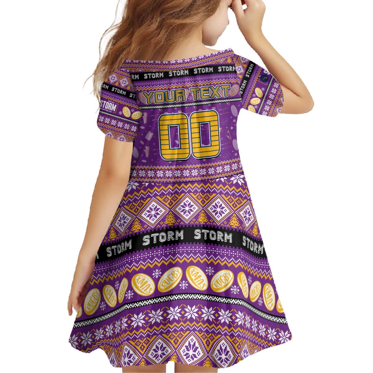 Personalized Storm Rugby Xmas Family Matching Off The Shoulder Long Sleeve Dress and Hawaiian Shirt Australia NRL Mascot