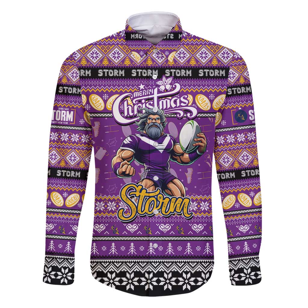 Personalized Storm Rugby Xmas Family Matching Off Shoulder Maxi Dress and Hawaiian Shirt Australia NRL Mascot