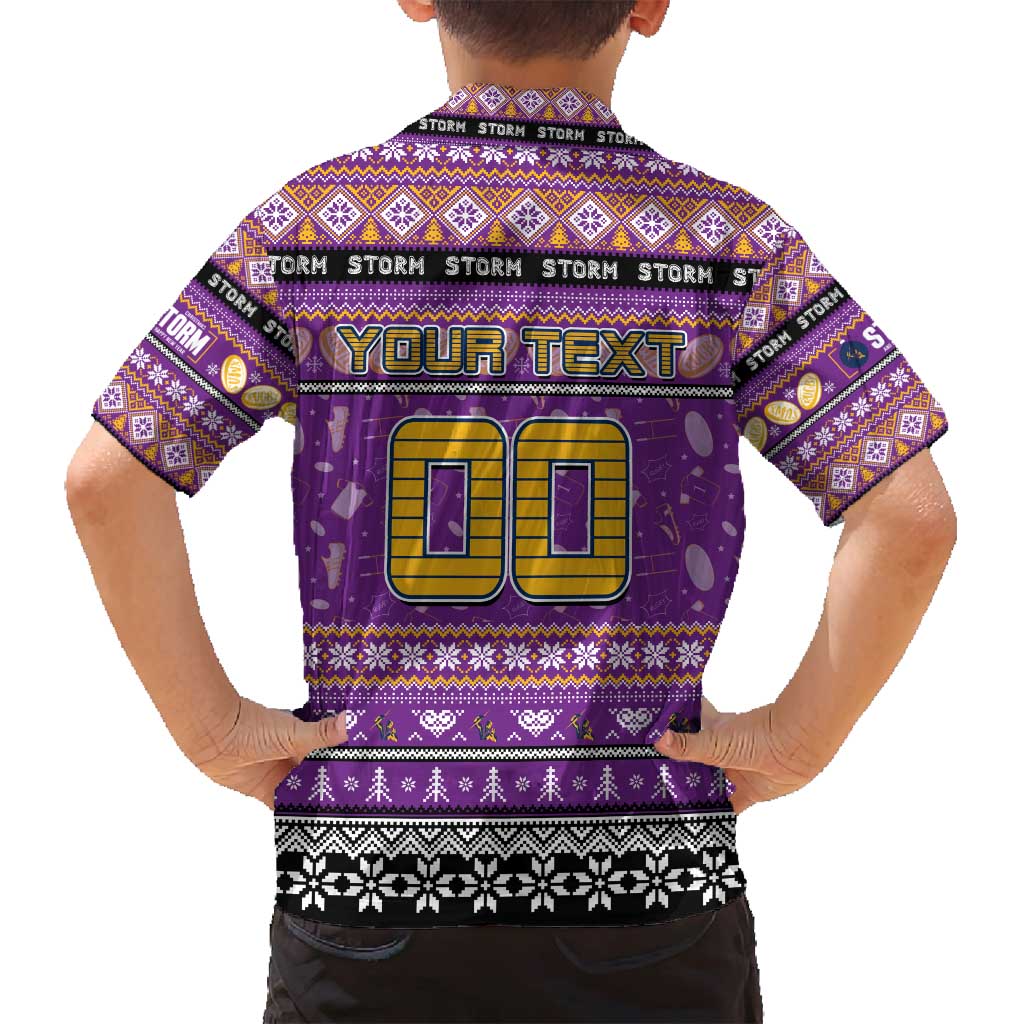 Personalized Storm Rugby Xmas Family Matching Off Shoulder Short Dress and Hawaiian Shirt Australia NRL Mascot