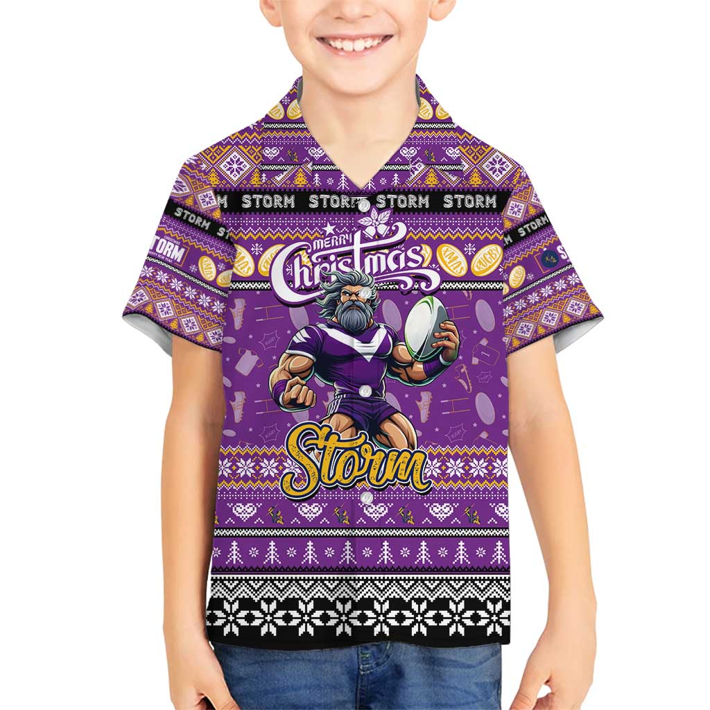 Personalized Storm Rugby Xmas Family Matching Off Shoulder Short Dress and Hawaiian Shirt Australia NRL Mascot