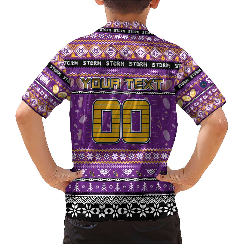 Personalized Storm Rugby Xmas Family Matching Short Sleeve Bodycon Dress and Hawaiian Shirt Australia NRL Mascot