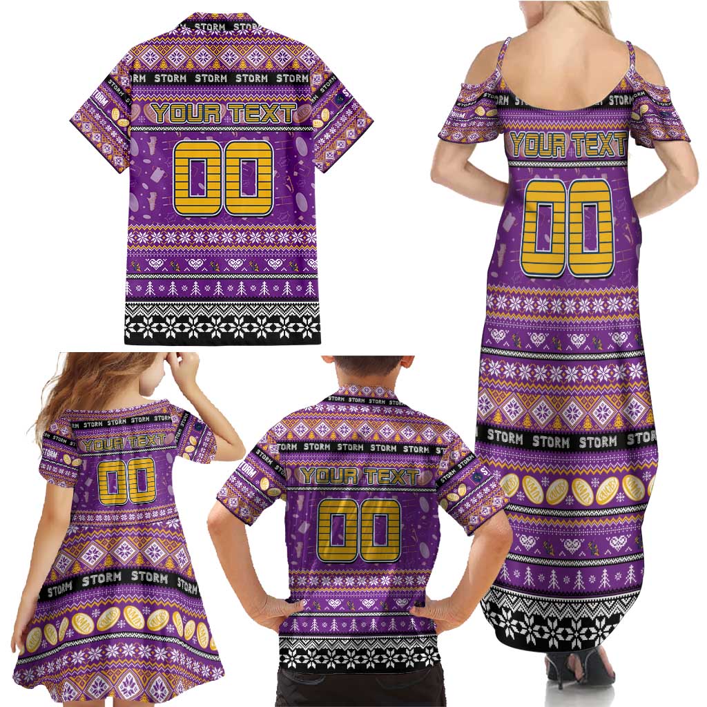 Personalized Storm Rugby Xmas Family Matching Summer Maxi Dress and Hawaiian Shirt Australia NRL Mascot