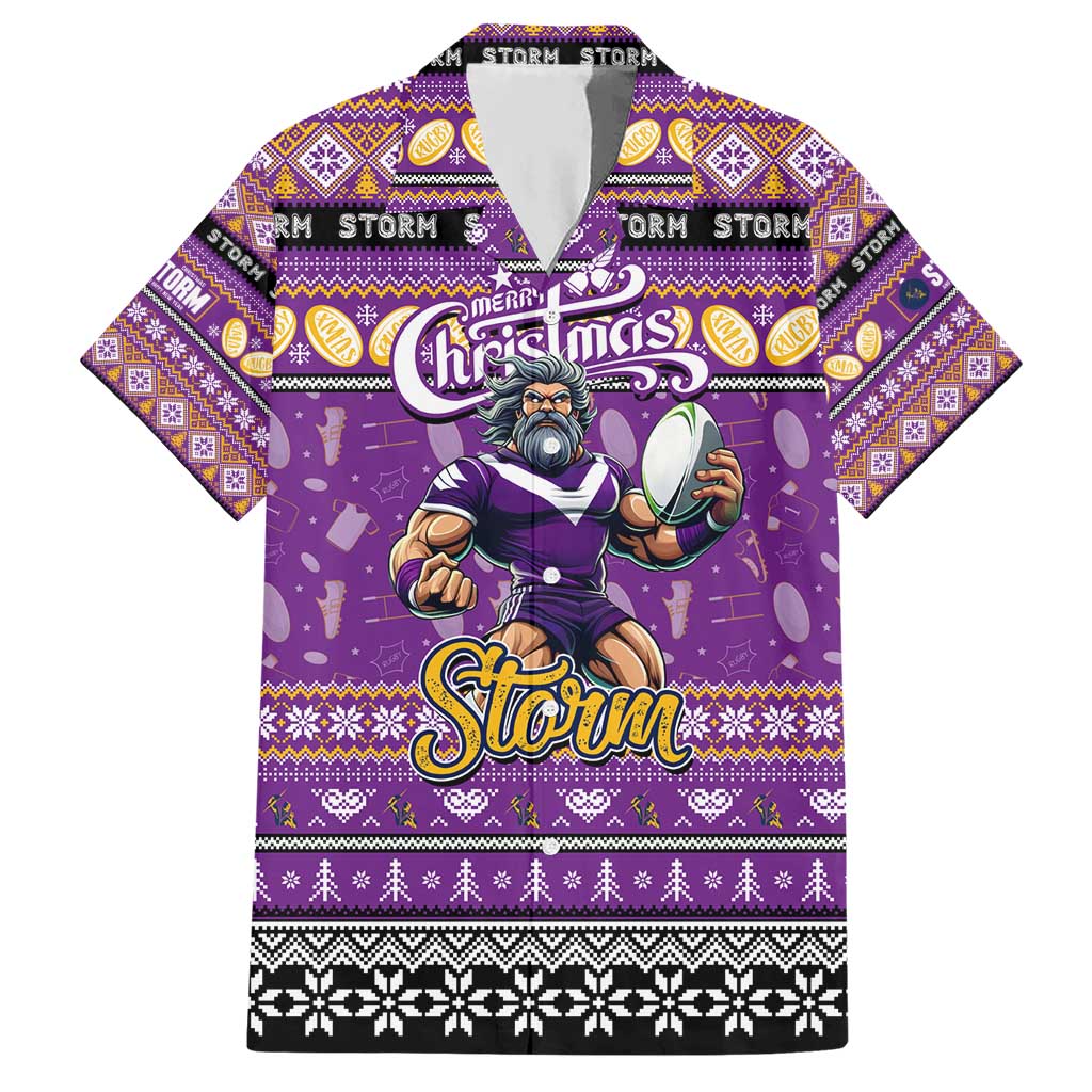 Personalized Storm Rugby Xmas Hawaiian Shirt Australia NRL Mascot - Vibe Hoodie Shop