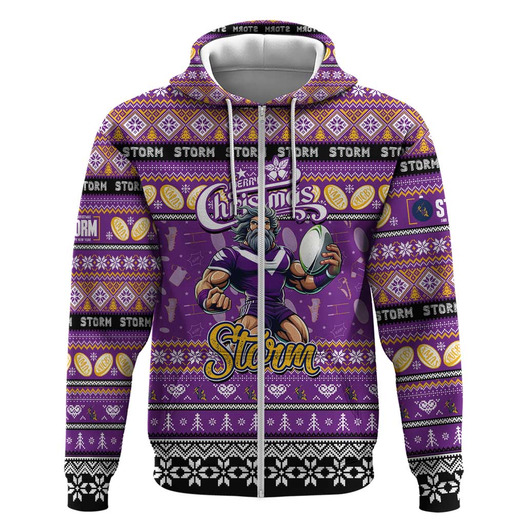 Personalized Storm Rugby Xmas Hoodie Australia NRL Mascot - Vibe Hoodie Shop