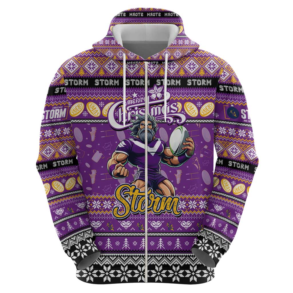Personalized Storm Rugby Xmas Hoodie Australia NRL Mascot - Vibe Hoodie Shop