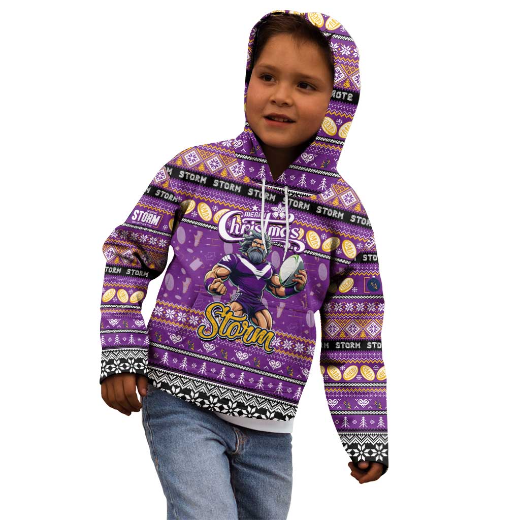 Personalized Storm Rugby Xmas Kid Hoodie Australia NRL Mascot - Vibe Hoodie Shop