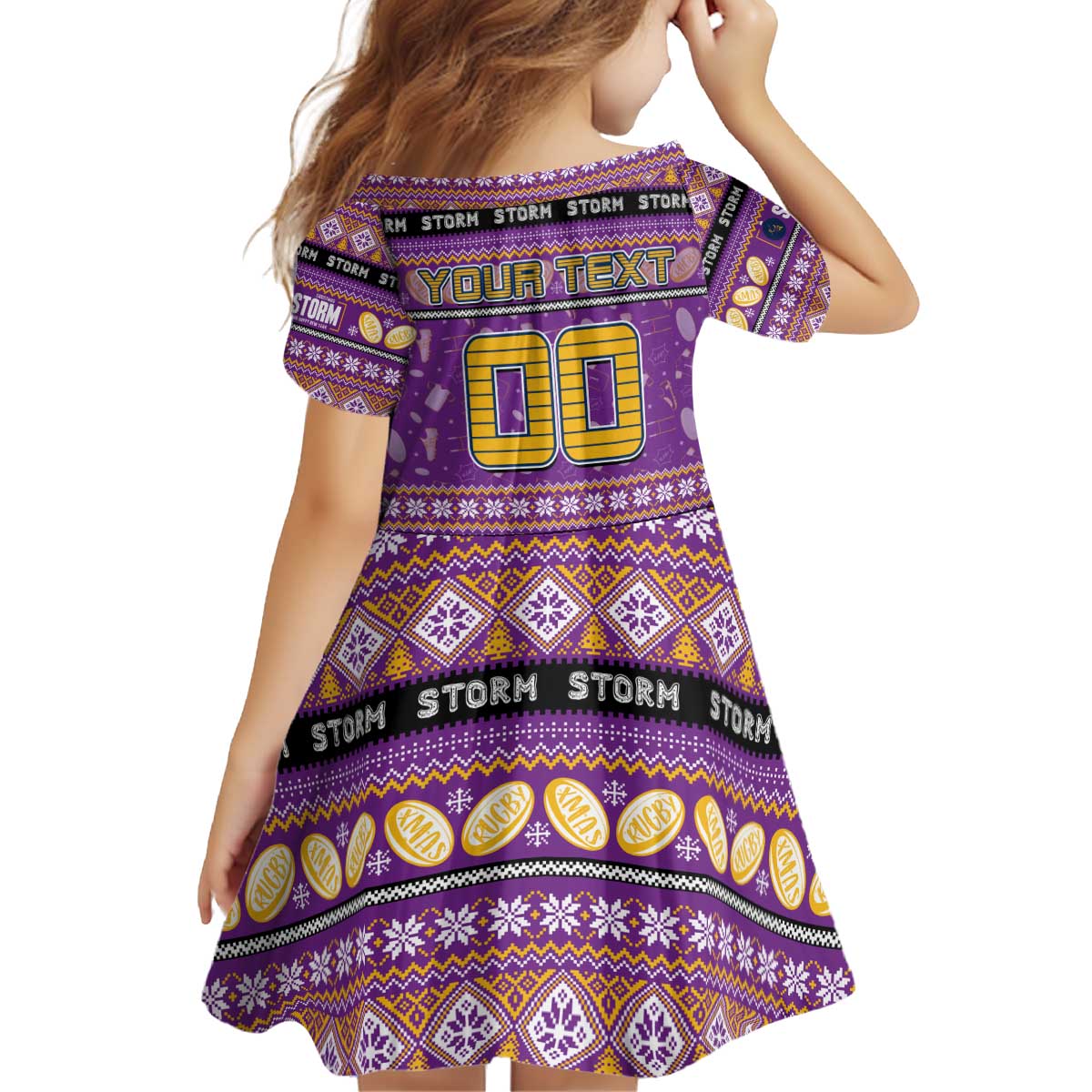 Personalized Storm Rugby Xmas Kid Short Sleeve Dress Australia NRL Mascot - Vibe Hoodie Shop