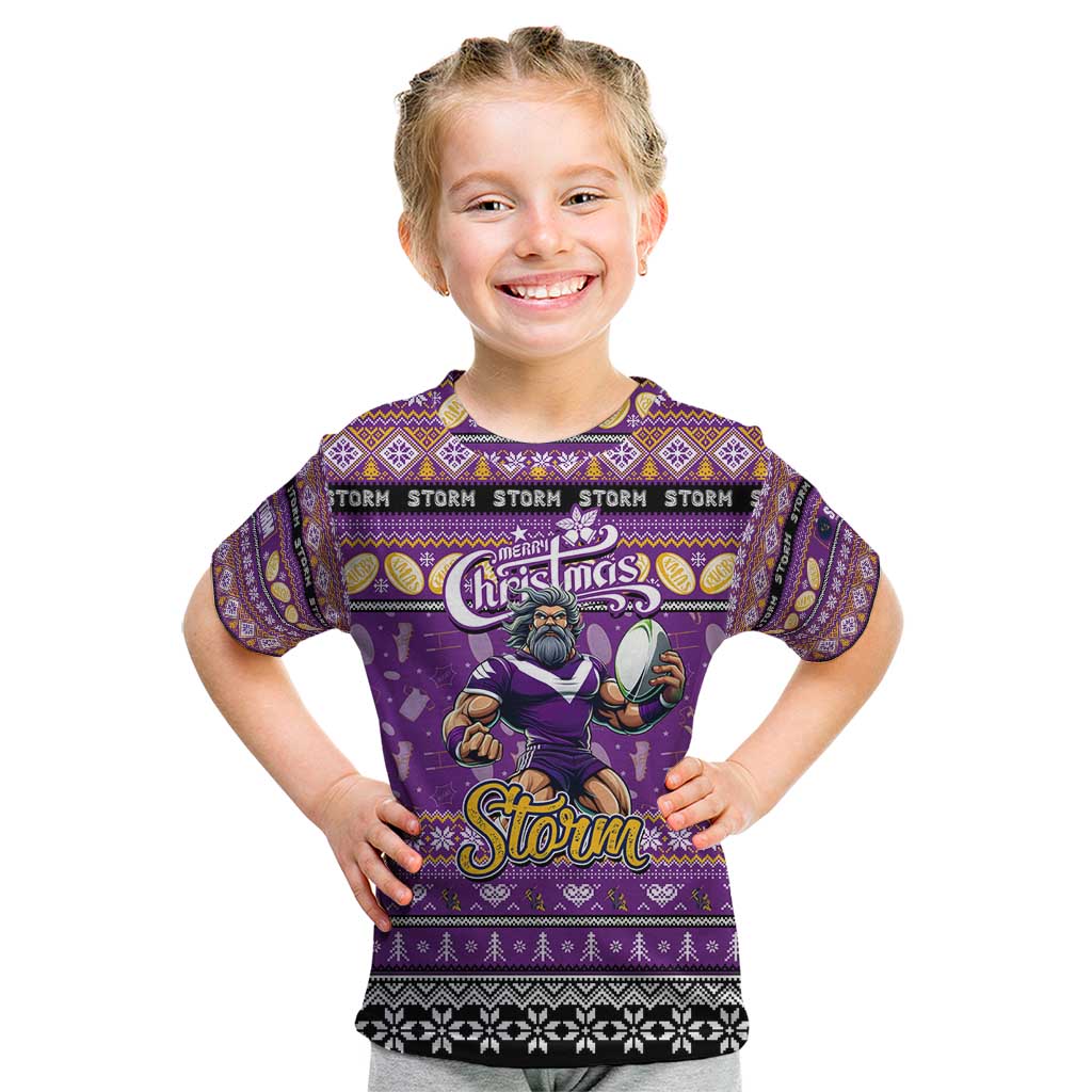 Personalized Storm Rugby Xmas Kid T Shirt Australia NRL Mascot - Vibe Hoodie Shop