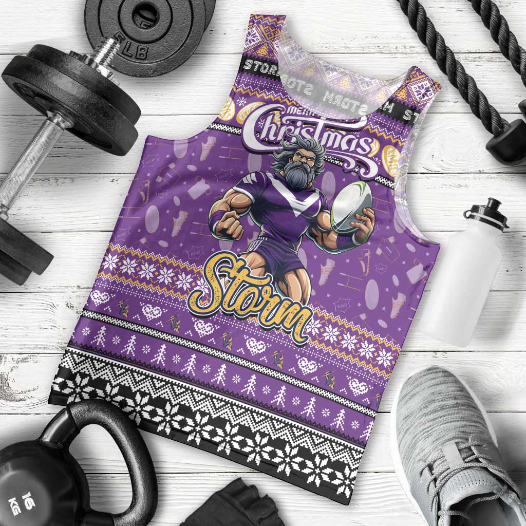 Personalized Storm Rugby Xmas Men Tank Top Australia NRL Mascot - Vibe Hoodie Shop