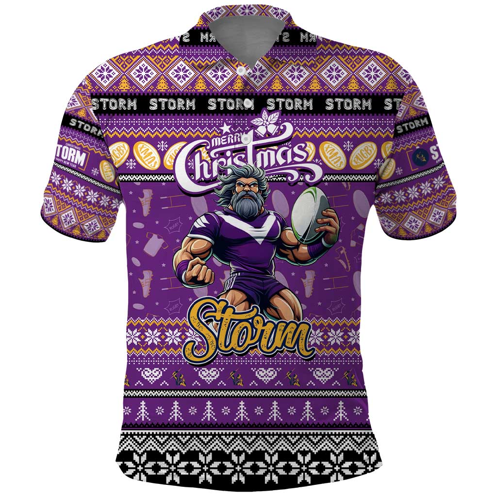 Personalized Storm Rugby Xmas Polo Shirt Australia NRL Mascot - Vibe Hoodie Shop
