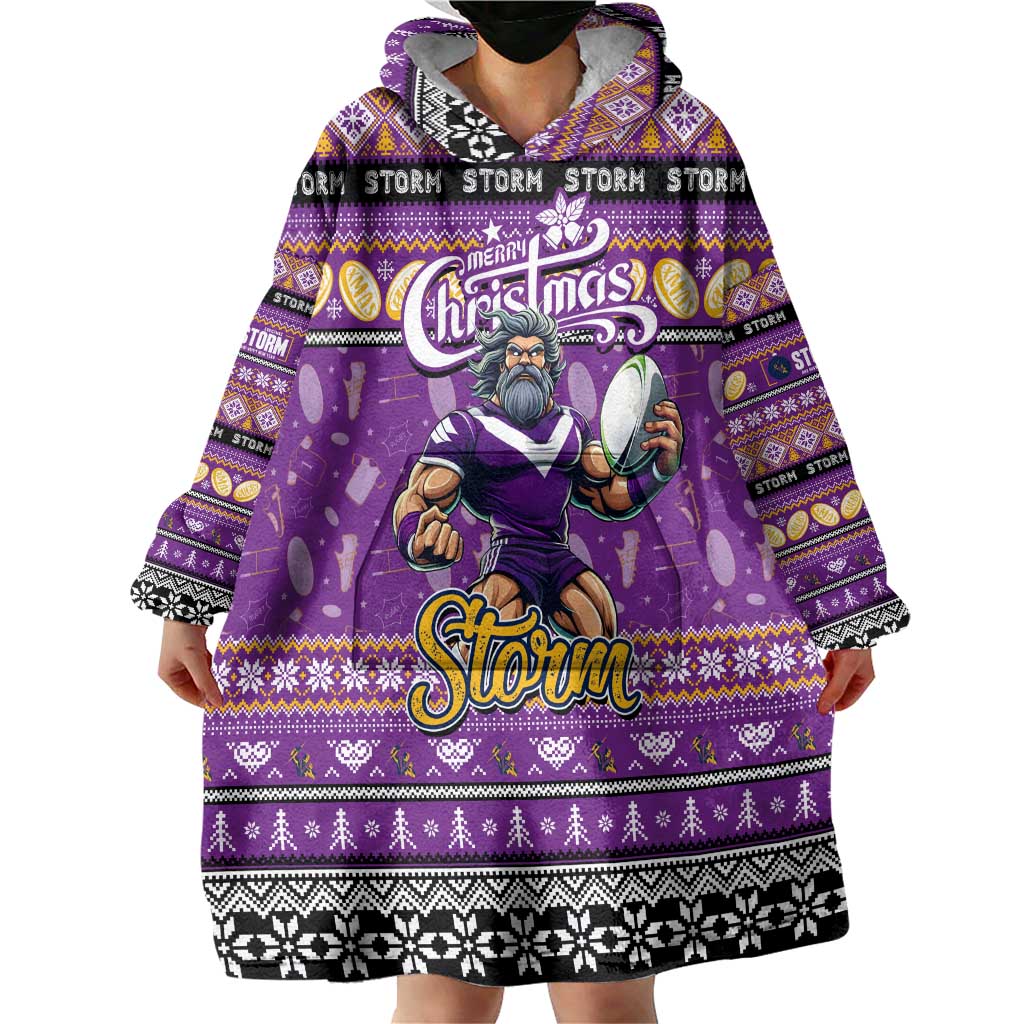 Personalized Storm Rugby Xmas Wearable Blanket Hoodie Australia NRL Mascot - Vibe Hoodie Shop