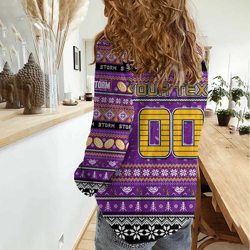 Personalized Storm Rugby Xmas Women Casual Shirt Australia NRL Mascot - Vibe Hoodie Shop