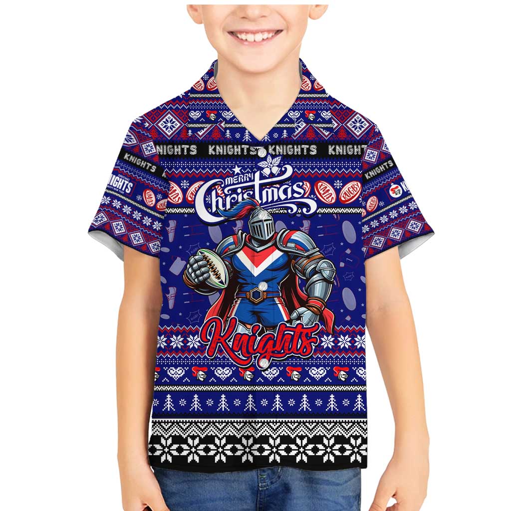 Personalized Knights Rugby Xmas Family Matching Mermaid Dress and Hawaiian Shirt Australia NRL Mascot