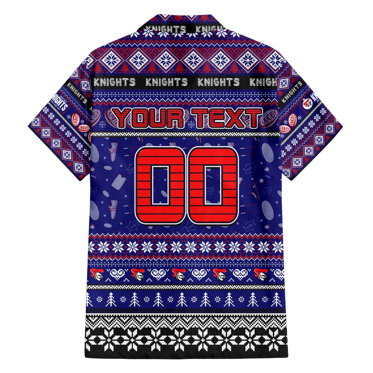 Personalized Knights Rugby Xmas Family Matching Off The Shoulder Long Sleeve Dress and Hawaiian Shirt Australia NRL Mascot