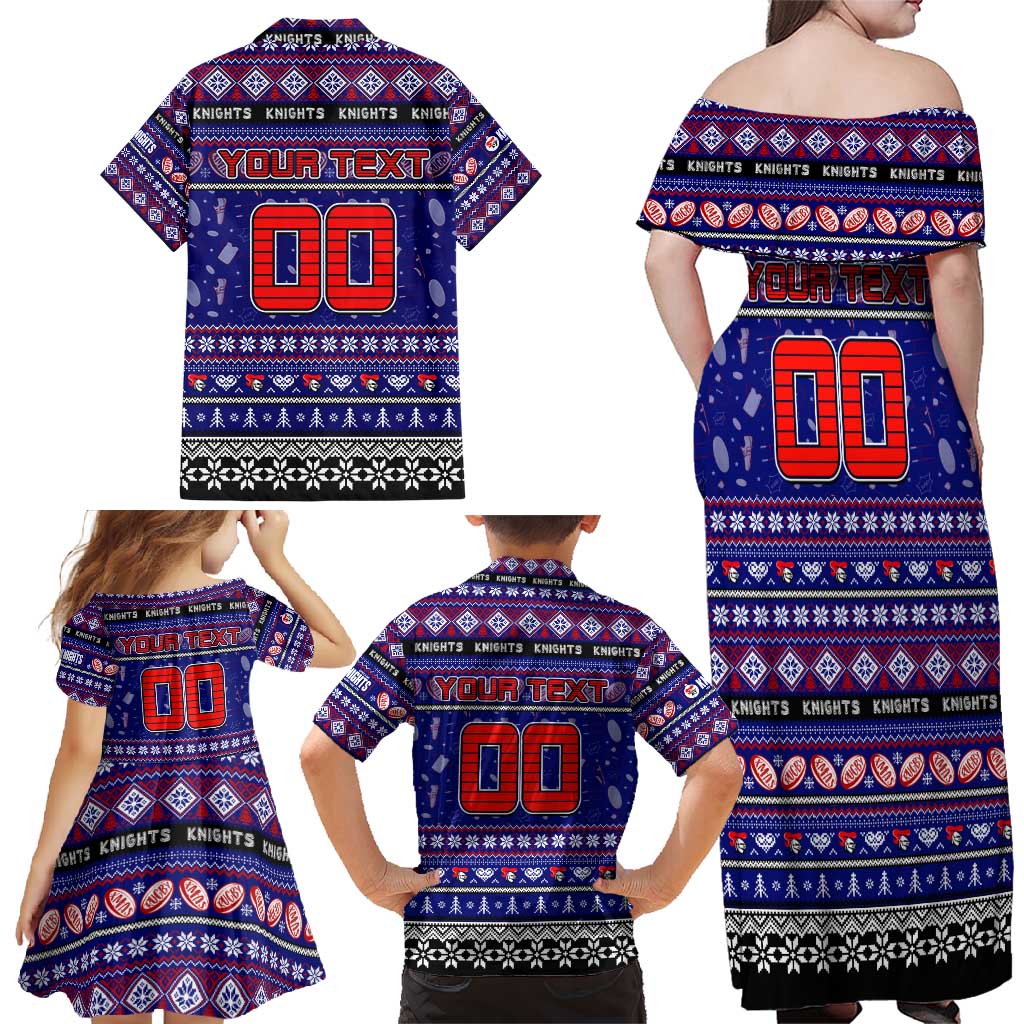 Personalized Knights Rugby Xmas Family Matching Off Shoulder Maxi Dress and Hawaiian Shirt Australia NRL Mascot