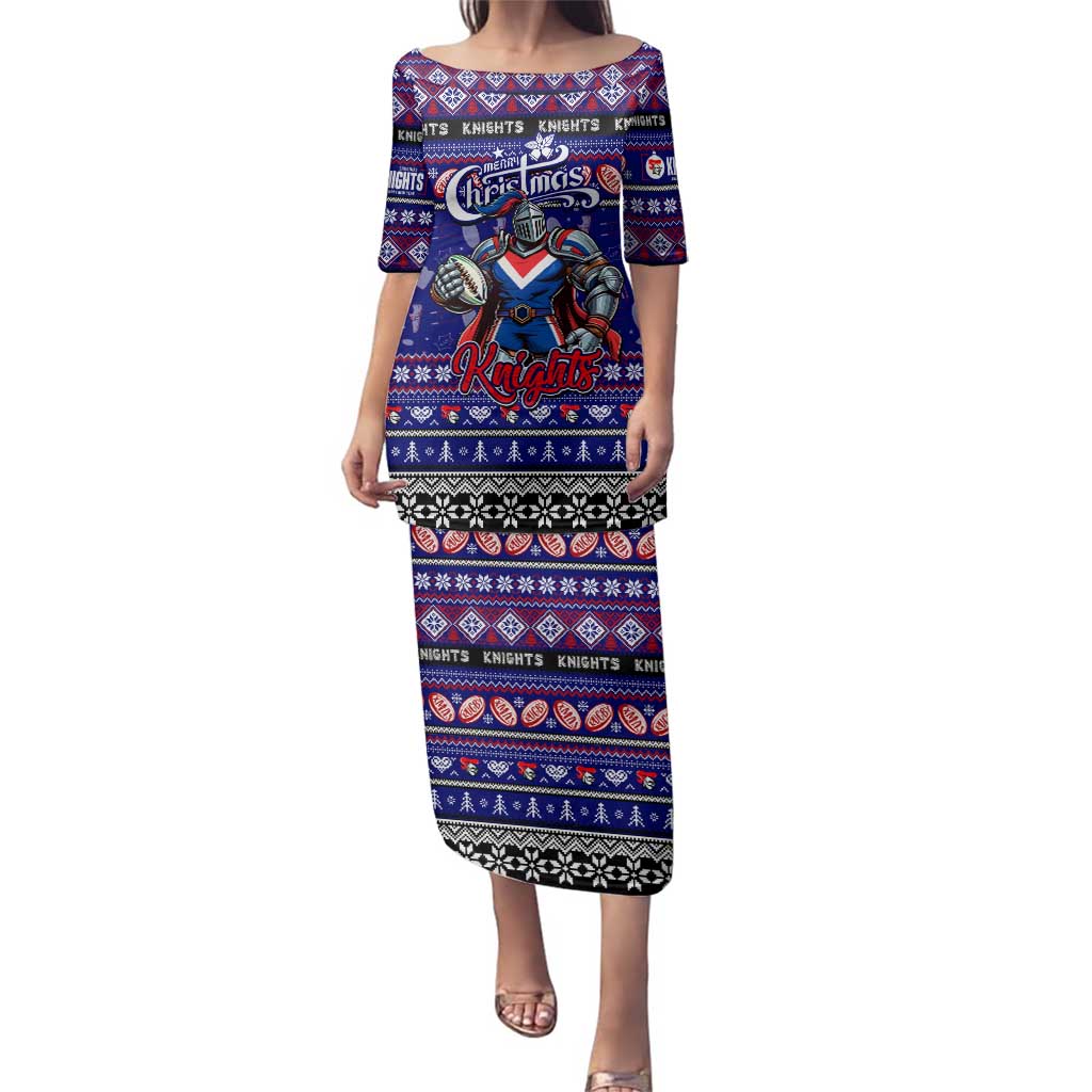 Personalized Knights Rugby Xmas Family Matching Puletasi and Hawaiian Shirt Australia NRL Mascot