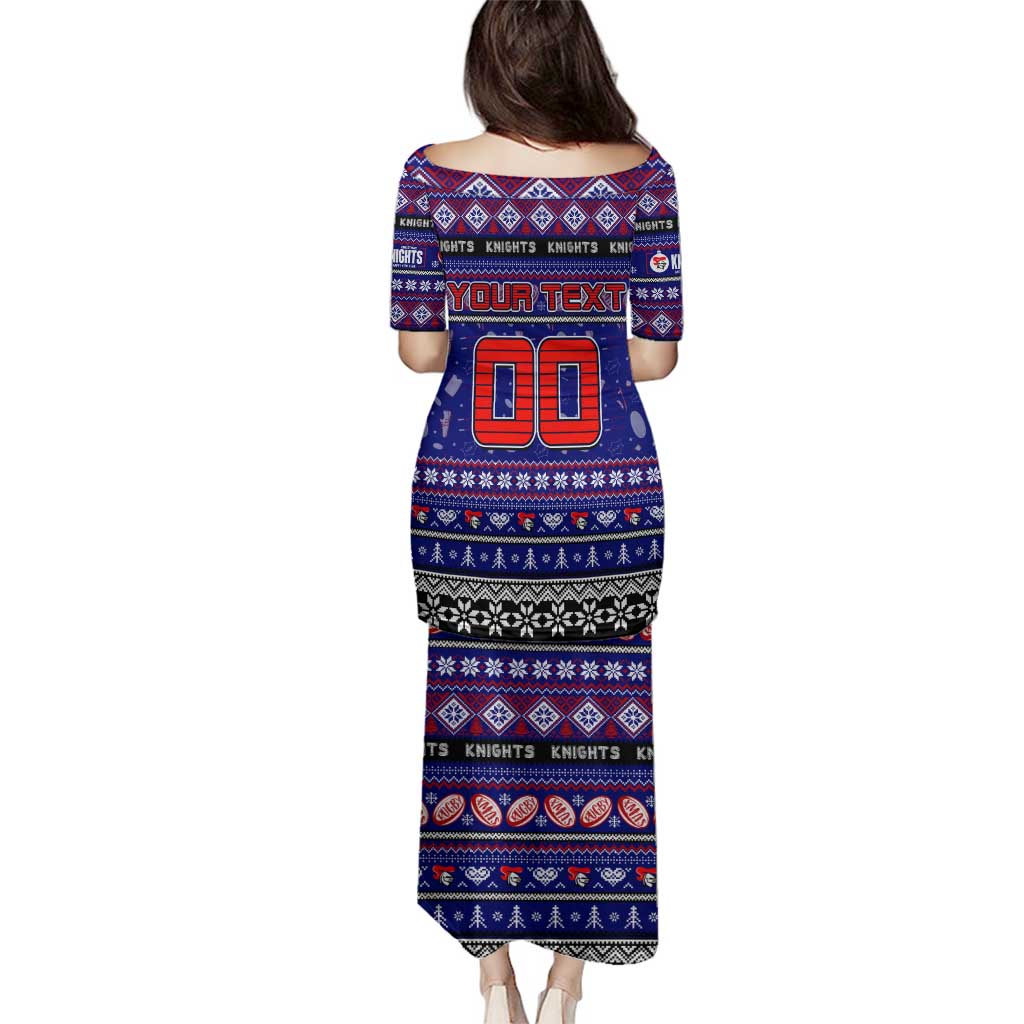 Personalized Knights Rugby Xmas Family Matching Puletasi and Hawaiian Shirt Australia NRL Mascot