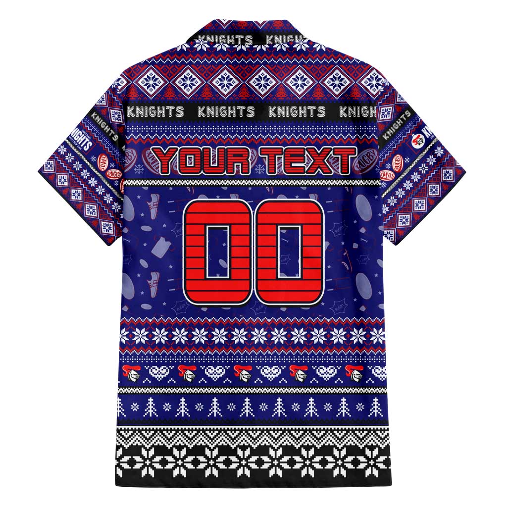 Personalized Knights Rugby Xmas Family Matching Short Sleeve Bodycon Dress and Hawaiian Shirt Australia NRL Mascot