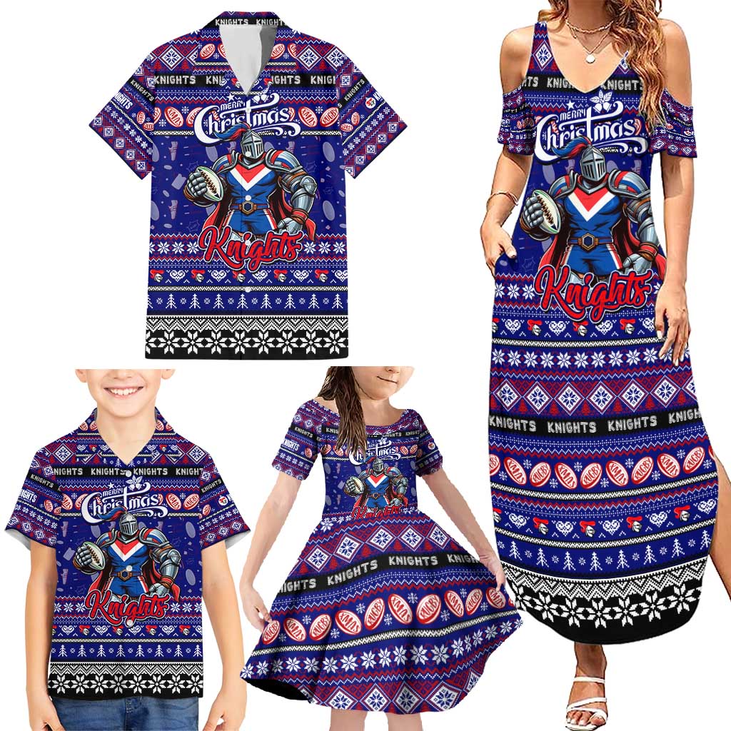 Personalized Knights Rugby Xmas Family Matching Summer Maxi Dress and Hawaiian Shirt Australia NRL Mascot