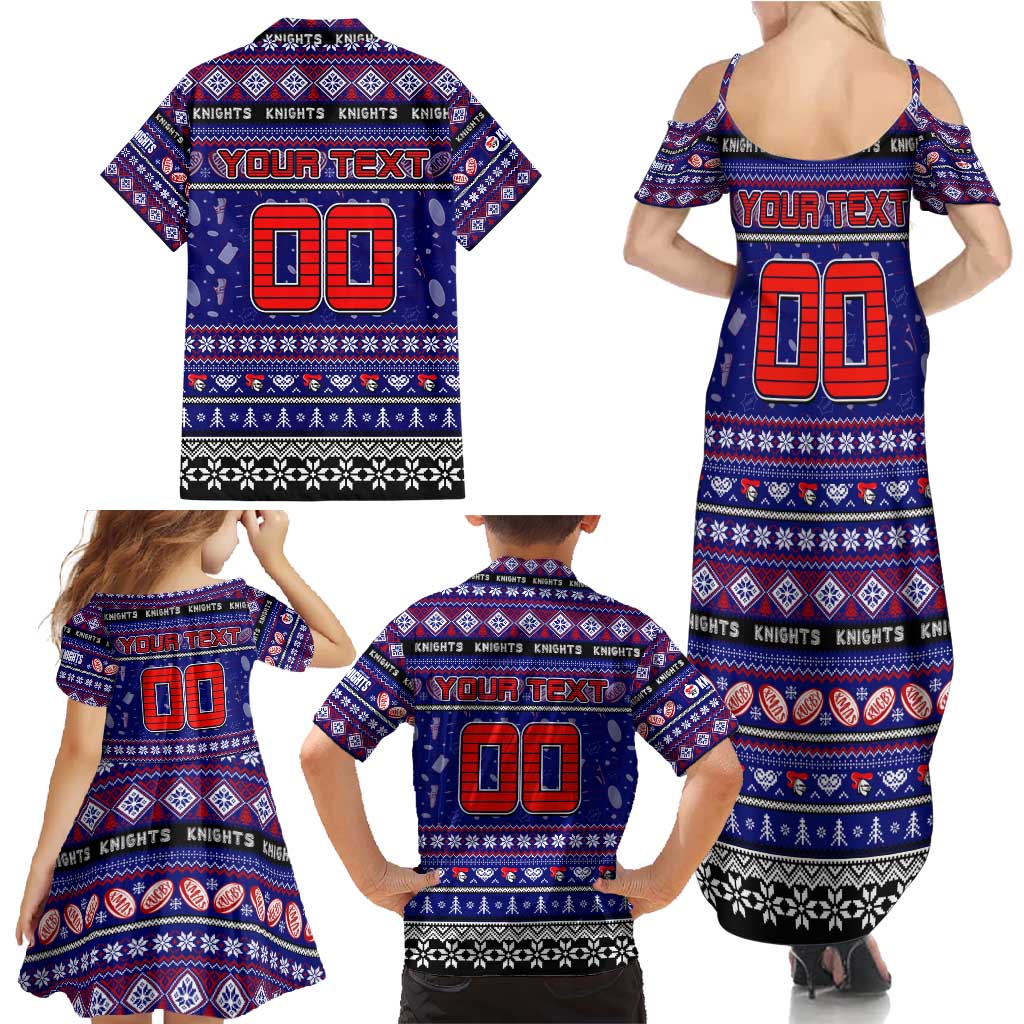 Personalized Knights Rugby Xmas Family Matching Summer Maxi Dress and Hawaiian Shirt Australia NRL Mascot