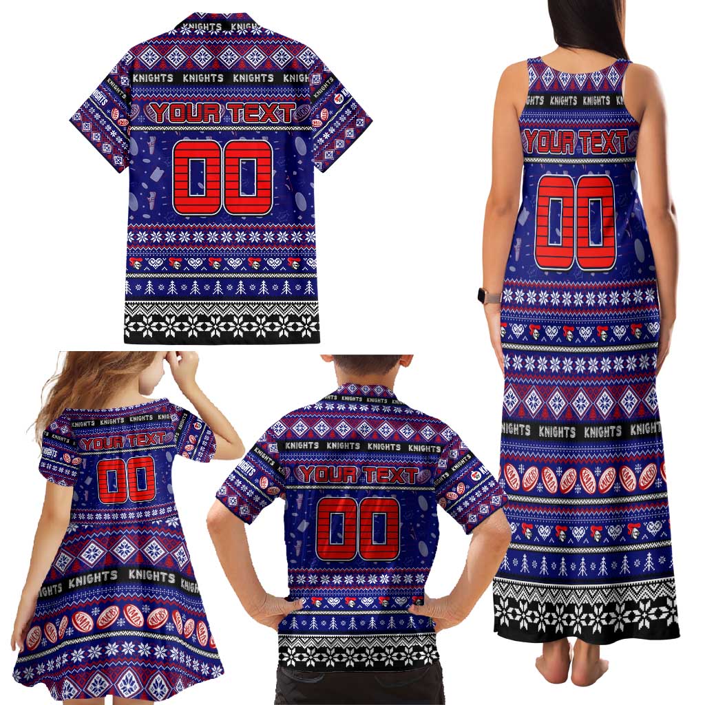 Personalized Knights Rugby Xmas Family Matching Tank Maxi Dress and Hawaiian Shirt Australia NRL Mascot