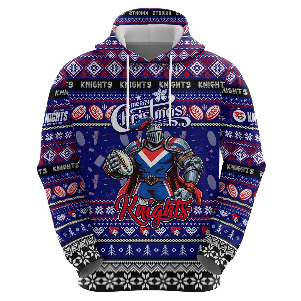 Personalized Knights Rugby Xmas Hoodie Australia NRL Mascot - Vibe Hoodie Shop
