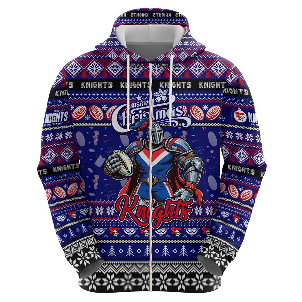 Personalized Knights Rugby Xmas Hoodie Australia NRL Mascot - Vibe Hoodie Shop