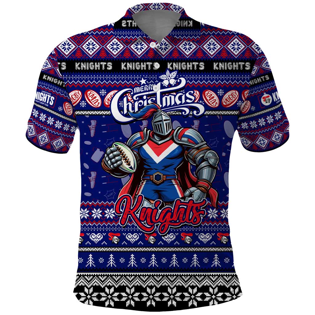 Personalized Knights Rugby Xmas Polo Shirt Australia NRL Mascot - Vibe Hoodie Shop