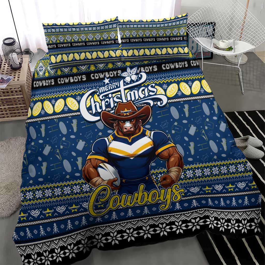 Cowboys Rugby Xmas Bedding Set Australia NRL Mascot - Vibe Hoodie Shop
