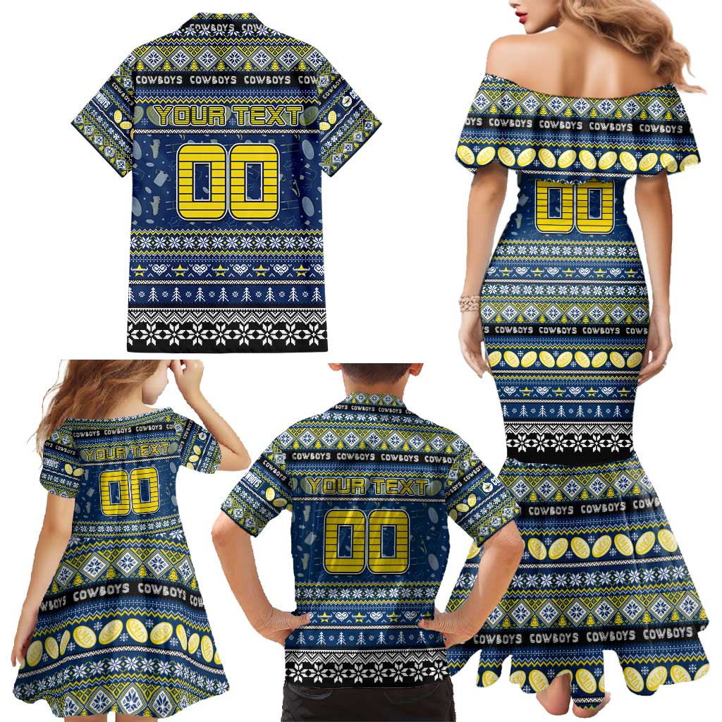Personalized Cowboys Rugby Xmas Family Matching Mermaid Dress and Hawaiian Shirt Australia NRL Mascot
