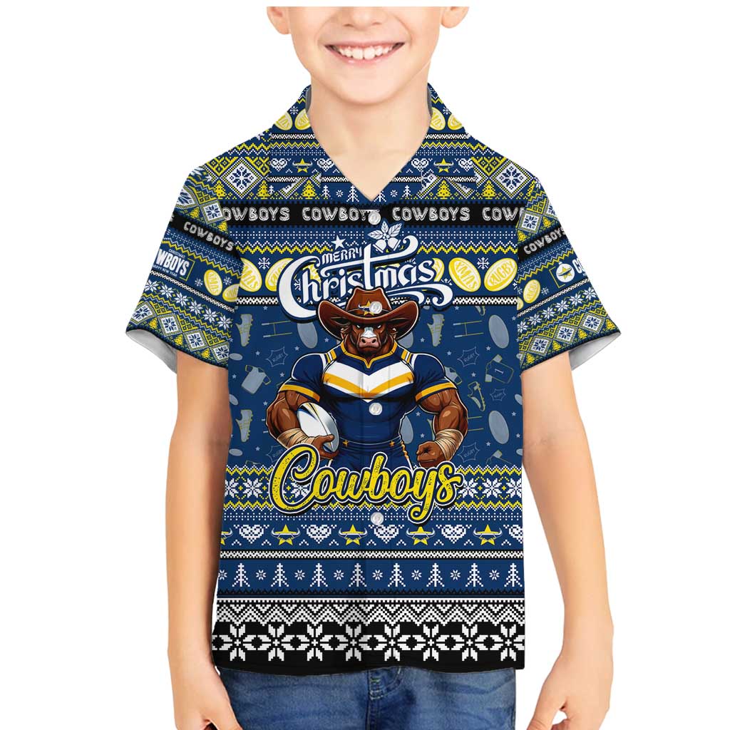 Personalized Cowboys Rugby Xmas Family Matching Mermaid Dress and Hawaiian Shirt Australia NRL Mascot