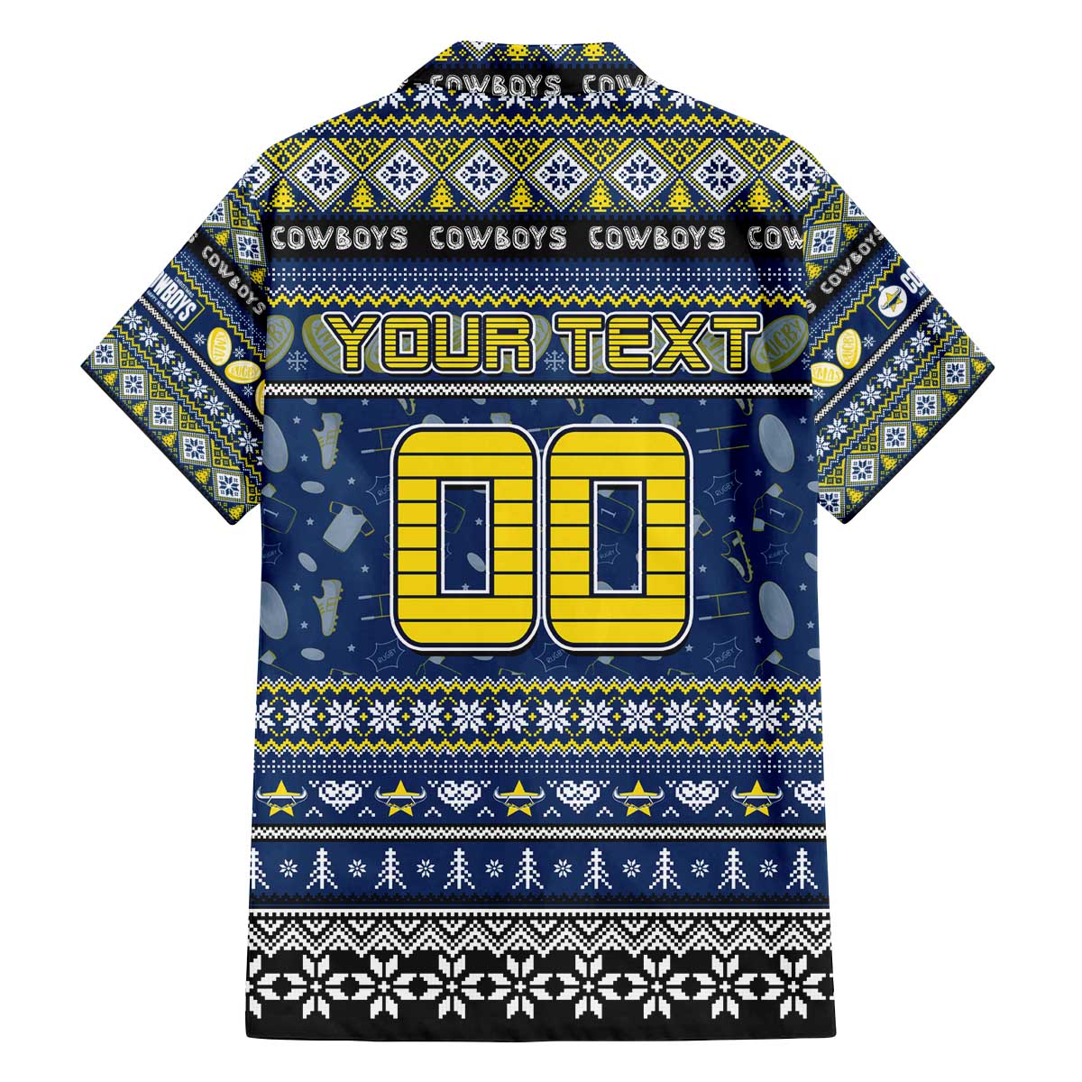 Personalized Cowboys Rugby Xmas Family Matching Off The Shoulder Long Sleeve Dress and Hawaiian Shirt Australia NRL Mascot