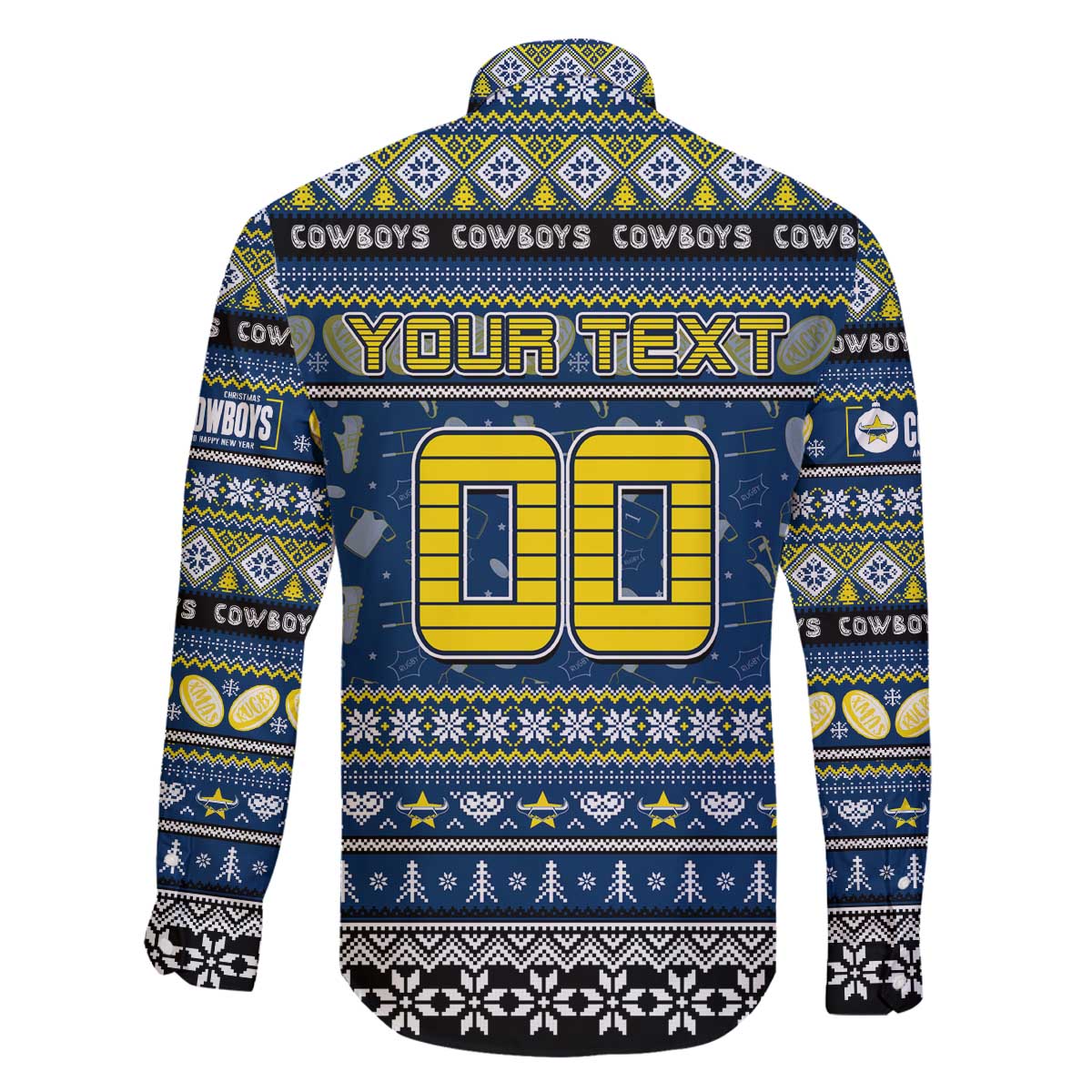 Personalized Cowboys Rugby Xmas Family Matching Off The Shoulder Long Sleeve Dress and Hawaiian Shirt Australia NRL Mascot
