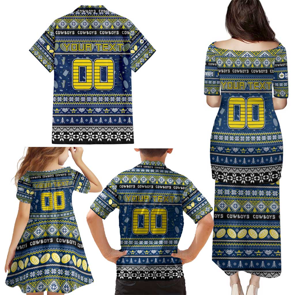 Personalized Cowboys Rugby Xmas Family Matching Puletasi and Hawaiian Shirt Australia NRL Mascot